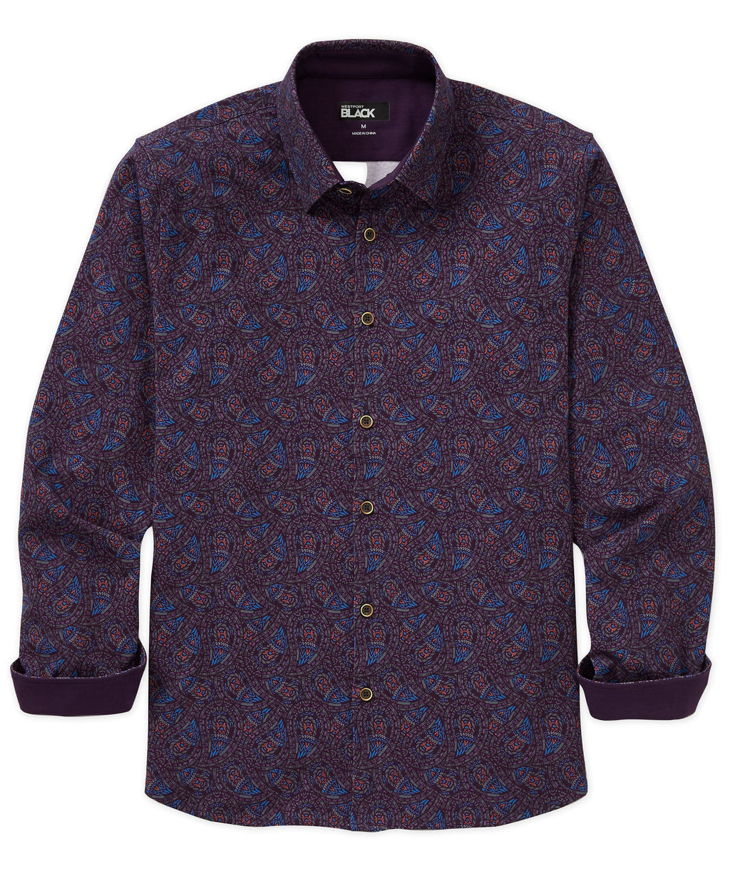 Long Sleeve Paisley Print Knit Sport Shirt – Plum