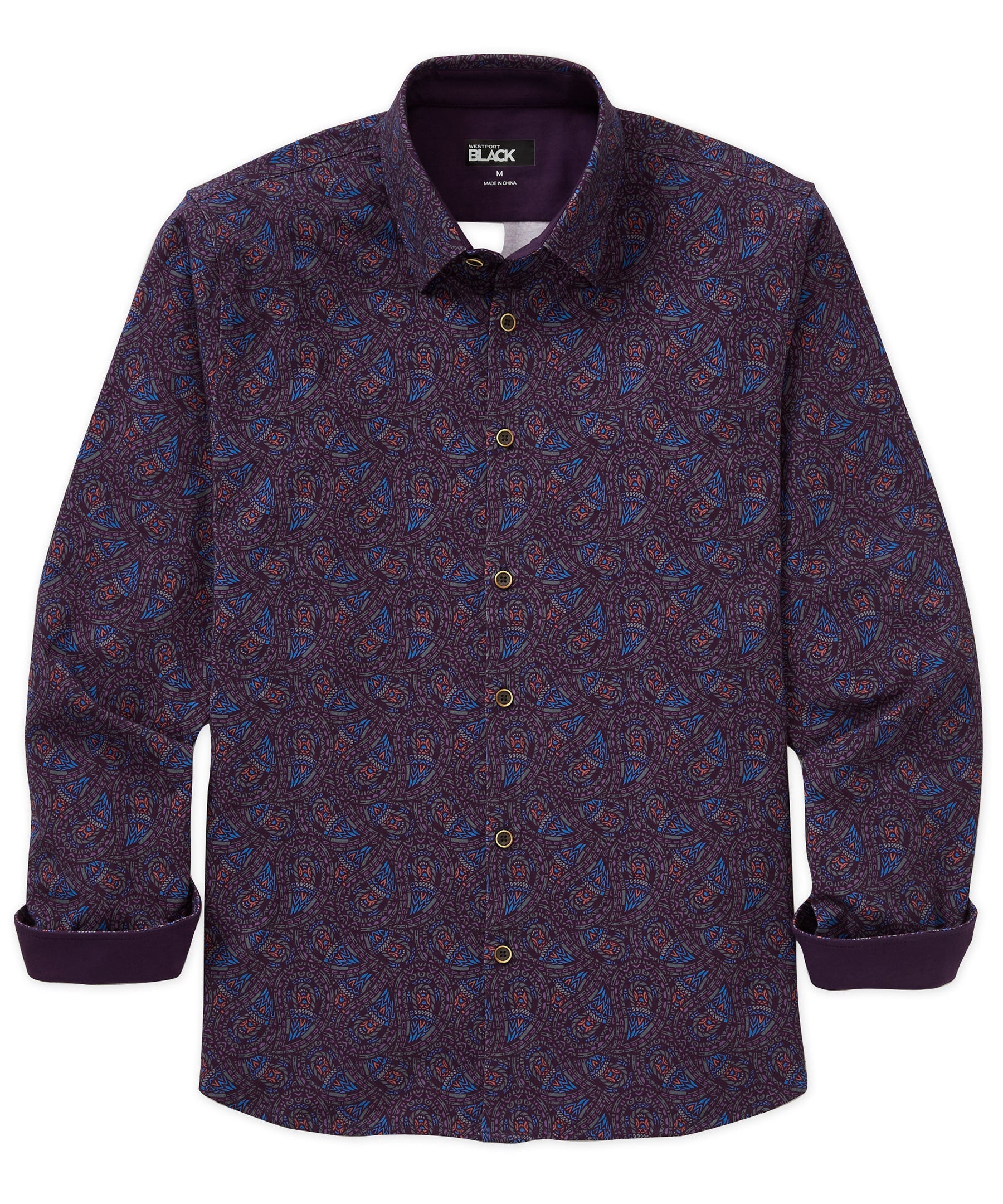 Long Sleeve Paisley Print Knit Sport Shirt – Plum