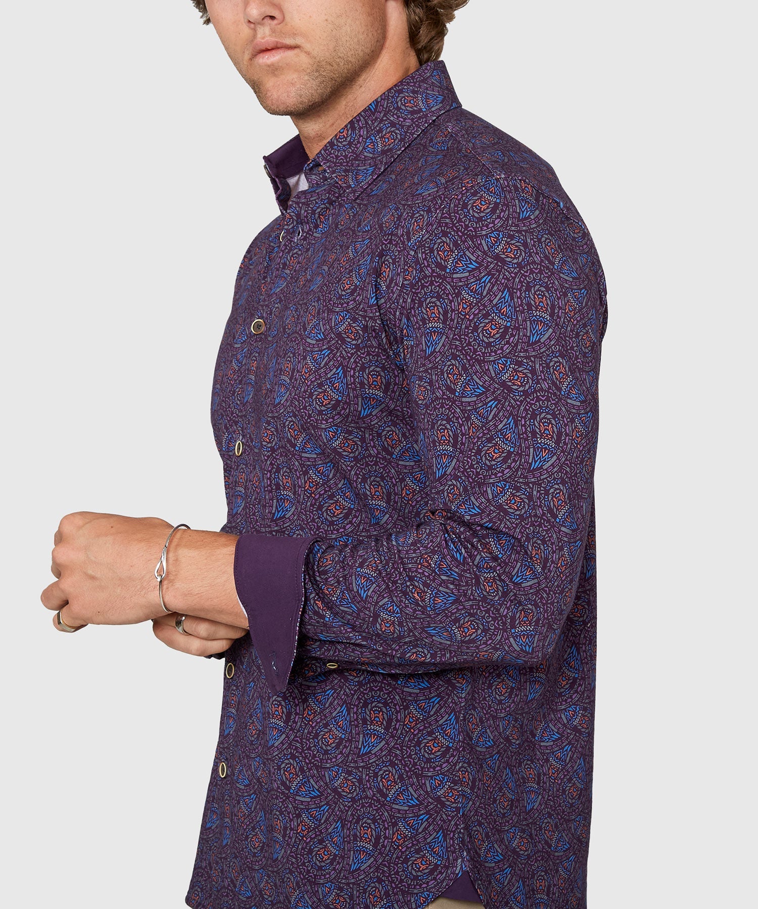 Long Sleeve Paisley Print Knit Sport Shirt – Plum