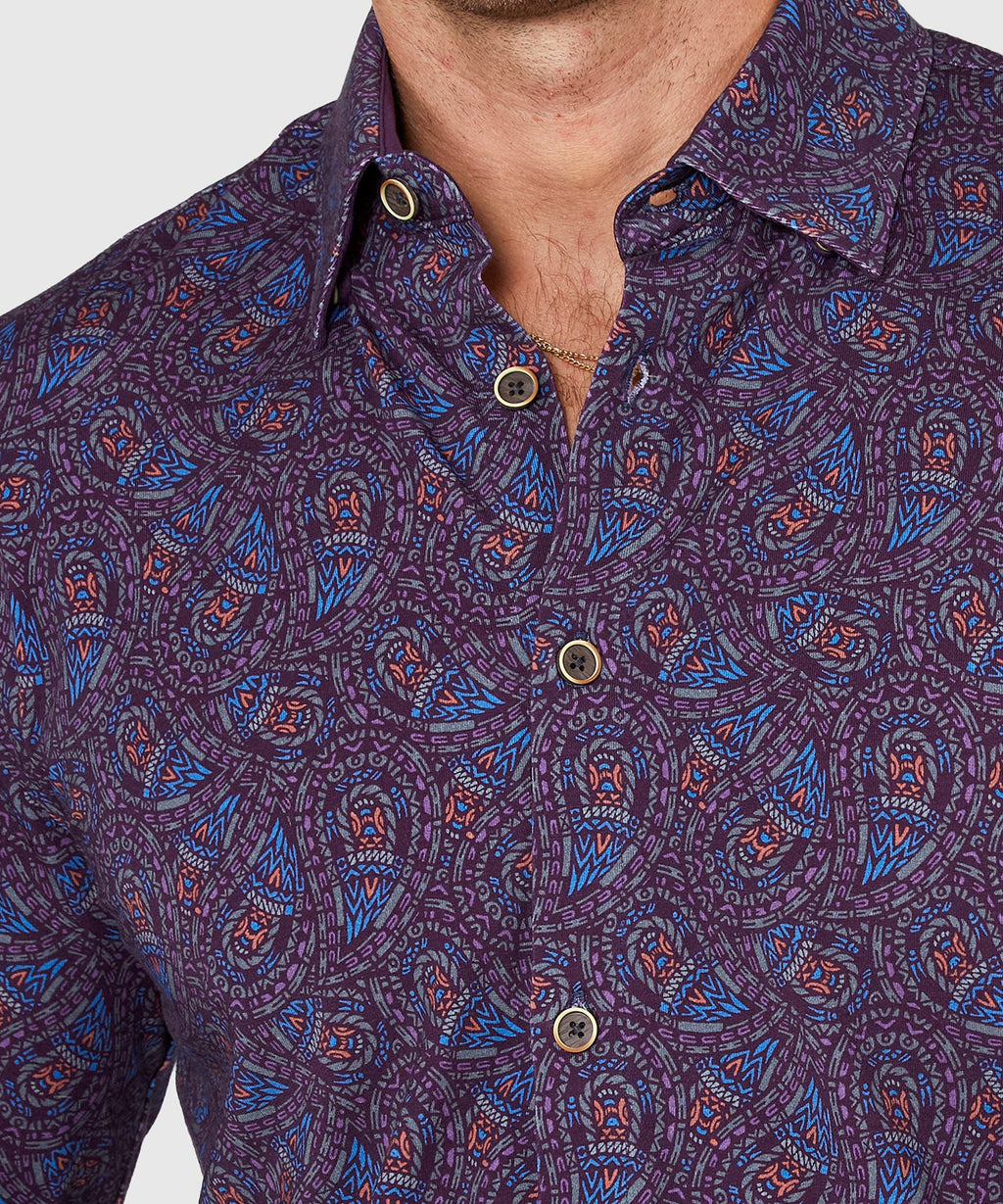 Long Sleeve Paisley Print Knit Sport Shirt – Plum