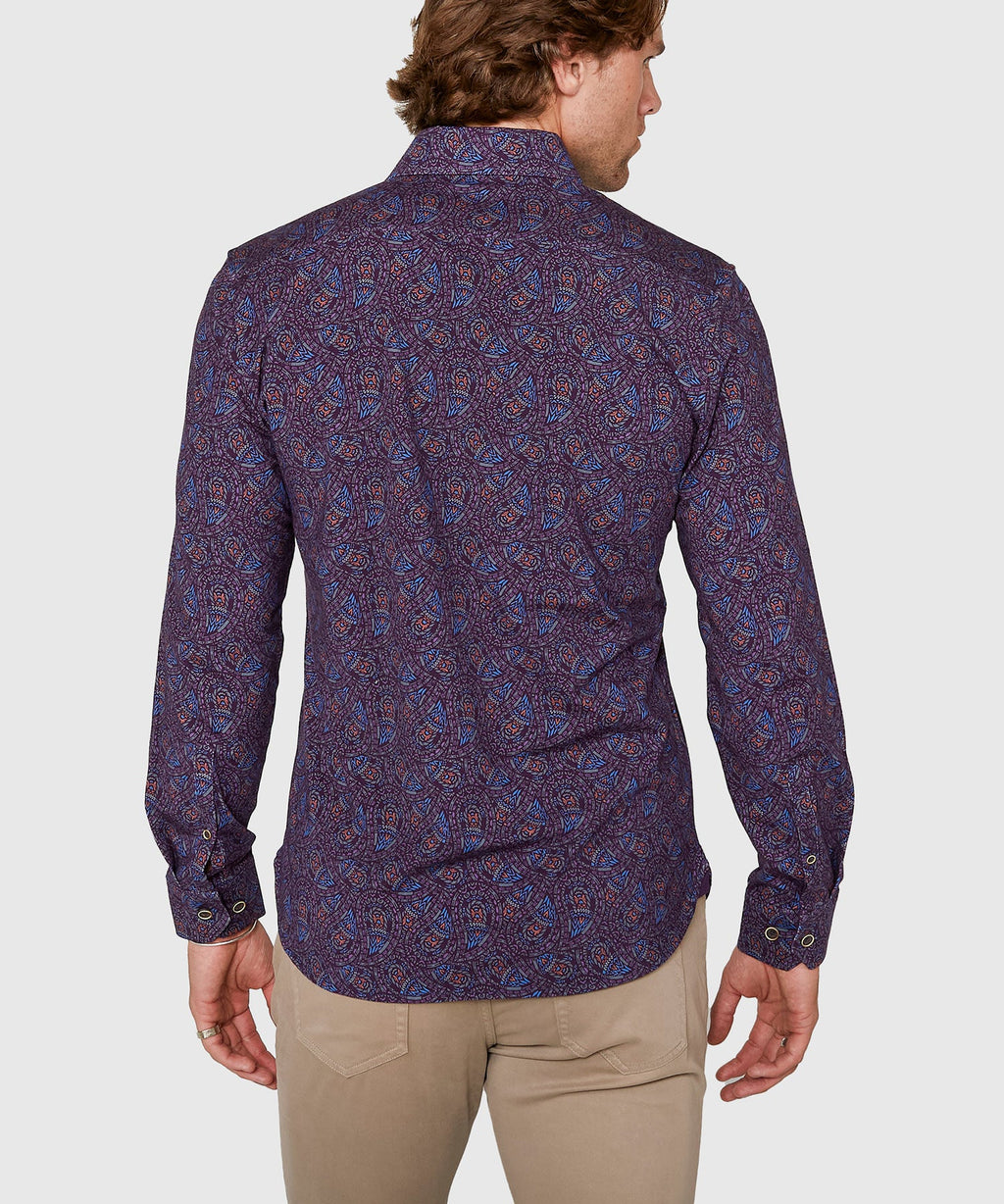 Long Sleeve Paisley Print Knit Sport Shirt – Plum