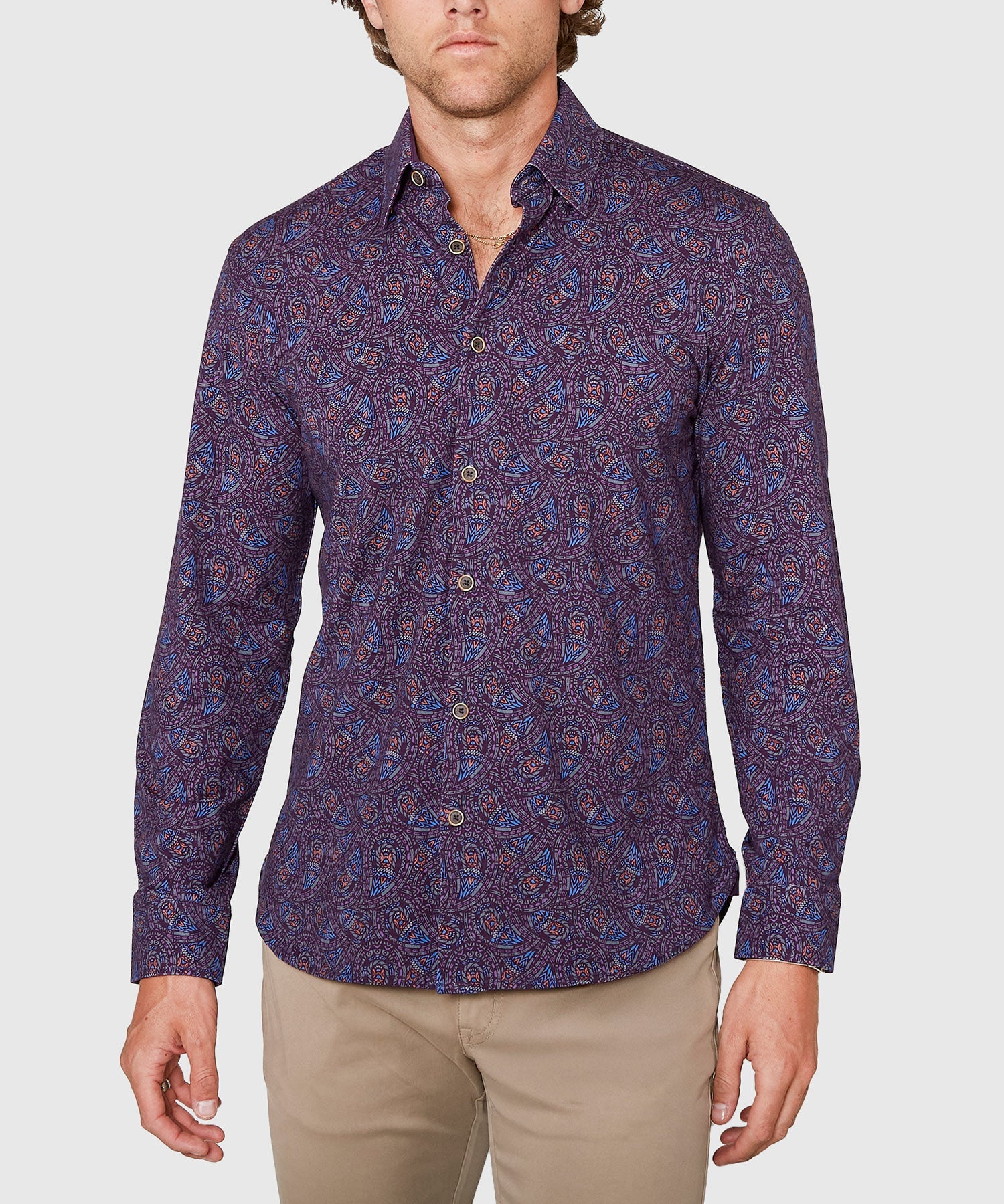 Long Sleeve Paisley Print Knit Sport Shirt – Plum