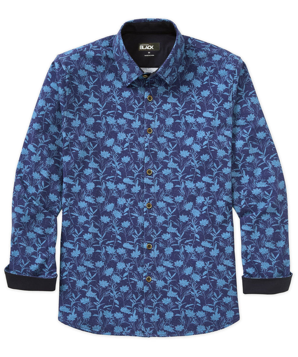 Long Sleeve Print Knit Sport Shirt – Indigo