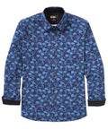 Long Sleeve Print Knit Sport Shirt – Indigo
