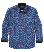 Long Sleeve Print Knit Sport Shirt – Indigo