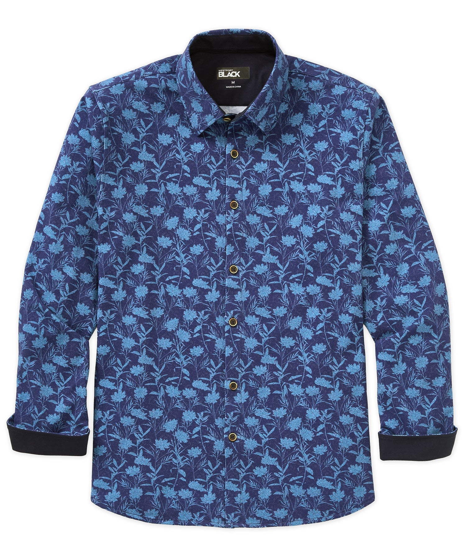 Long Sleeve Print Knit Sport Shirt – Indigo