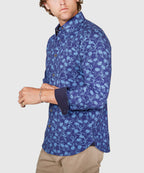 Long Sleeve Print Knit Sport Shirt – Indigo
