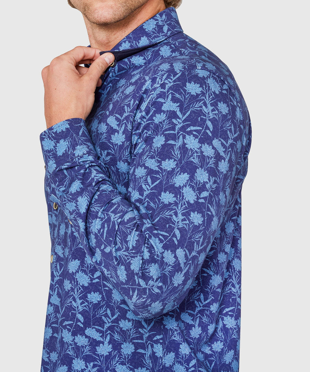 Long Sleeve Print Knit Sport Shirt – Indigo