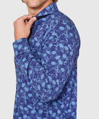 Long Sleeve Print Knit Sport Shirt – Indigo