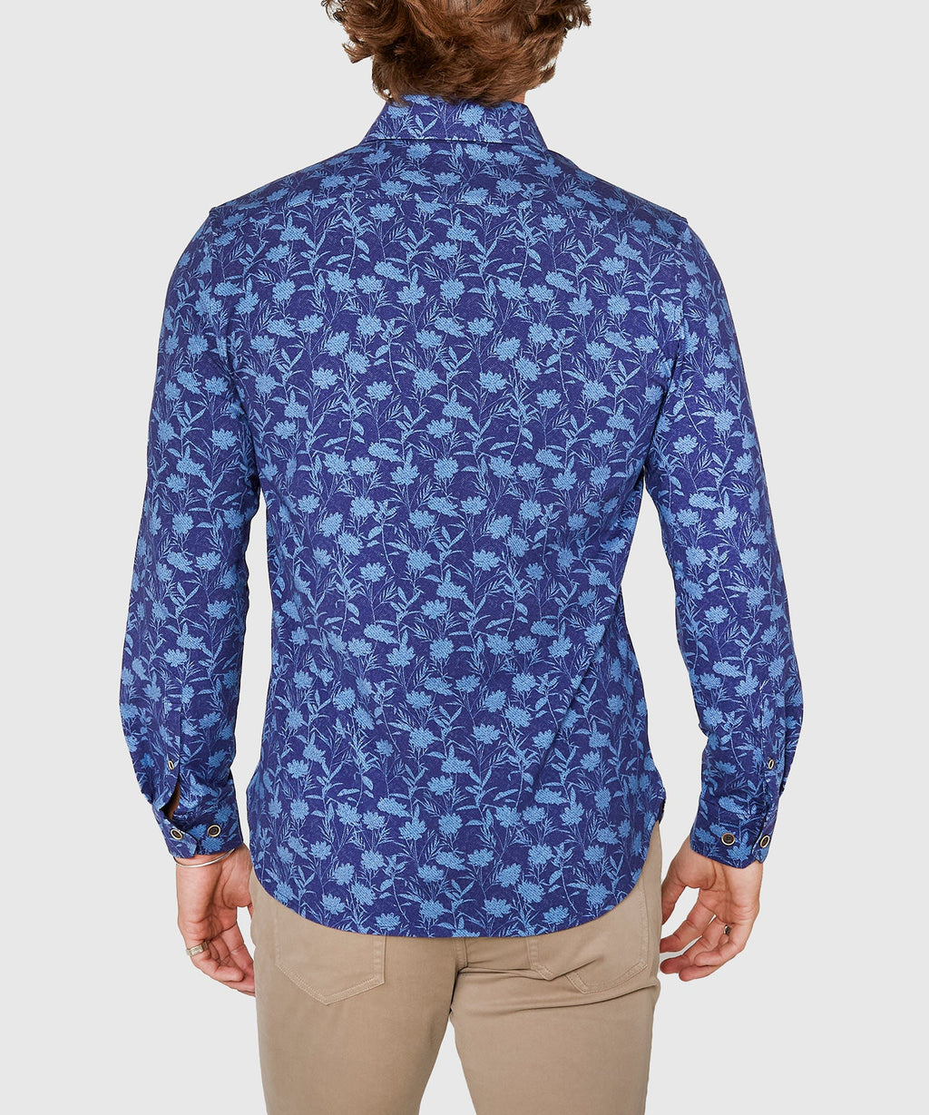 Long Sleeve Print Knit Sport Shirt – Indigo