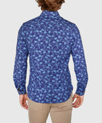 Long Sleeve Print Knit Sport Shirt – Indigo