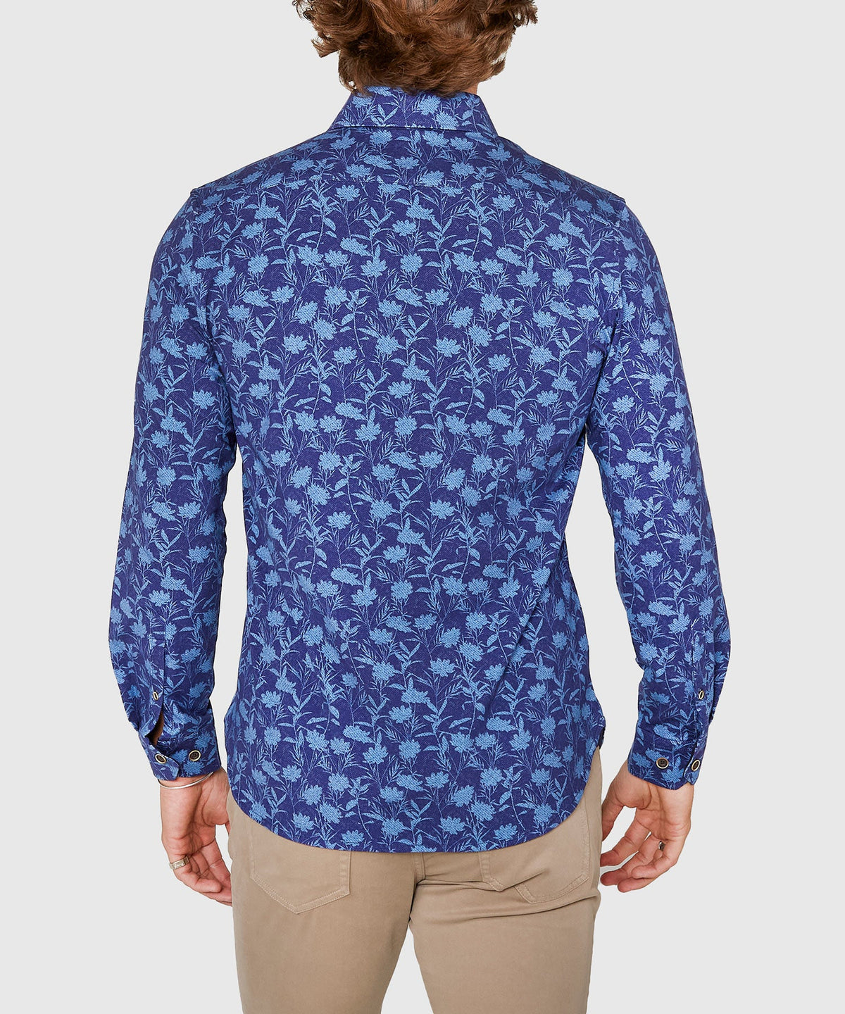 Long Sleeve Print Knit Sport Shirt – Indigo
