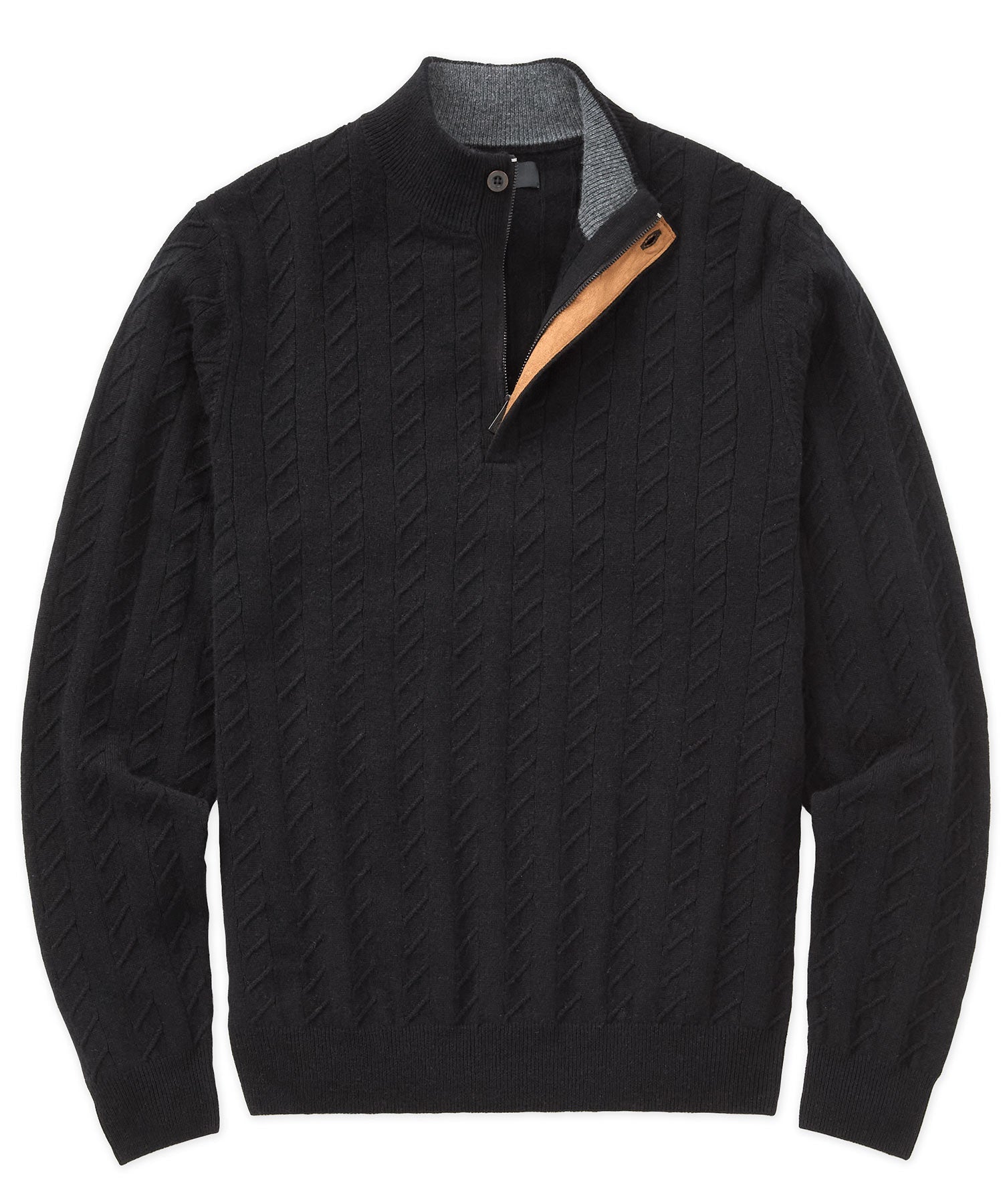 Long Sleeve Cable Knit Button Mock Pullover Sweater