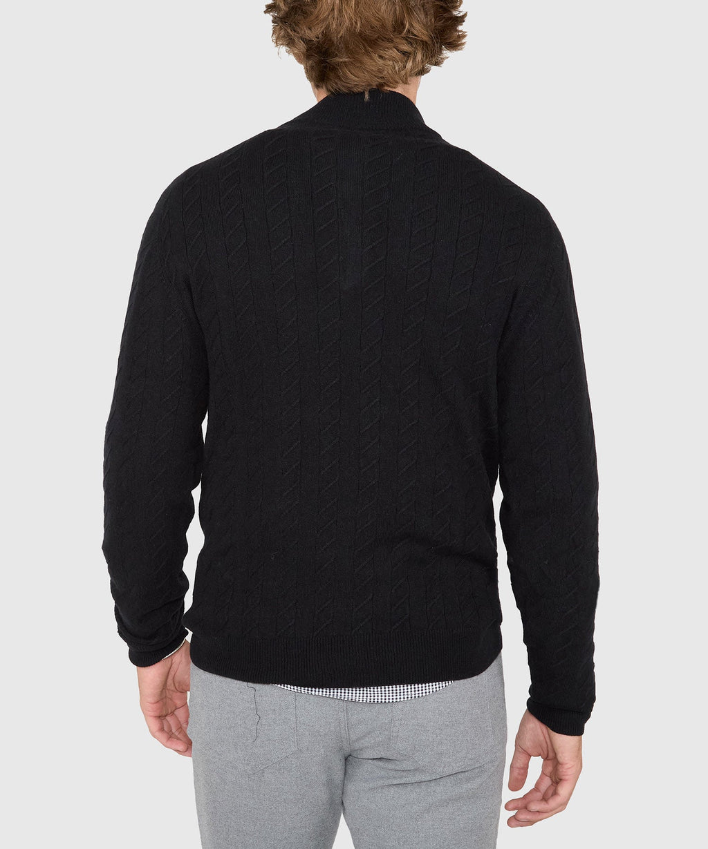 Long Sleeve Cable Knit Button Mock Pullover Sweater