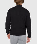 Long Sleeve Cable Knit Button Mock Pullover Sweater