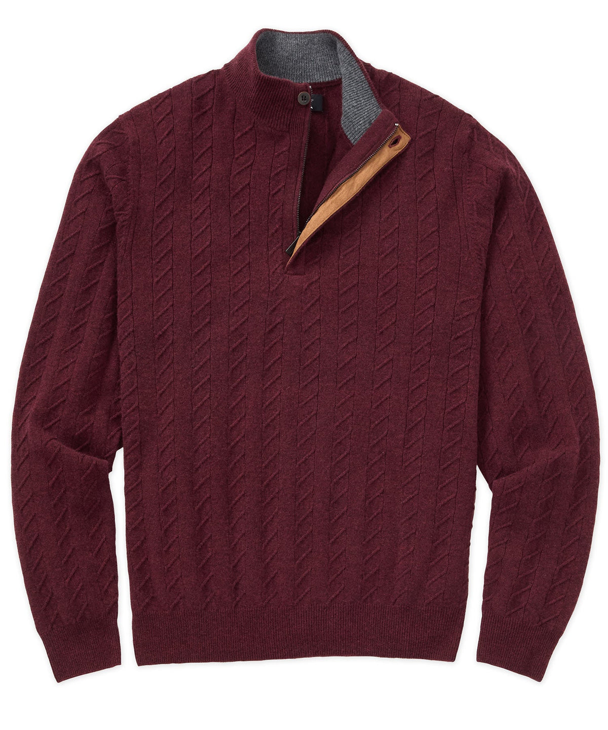 Long Sleeve Cable Knit Button Mock Pullover Sweater