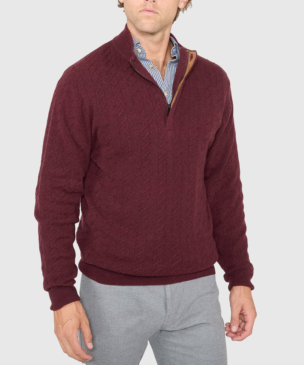 Long Sleeve Cable Knit Button Mock Pullover Sweater