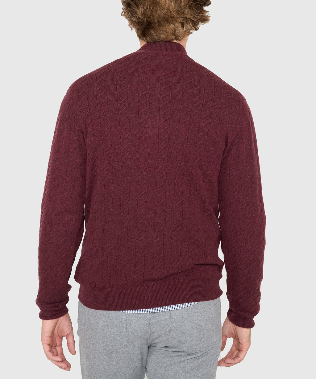 Long Sleeve Cable Knit Button Mock Pullover Sweater