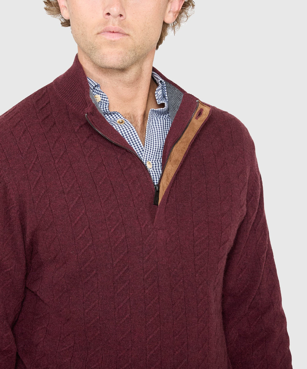 Long Sleeve Cable Knit Button Mock Pullover Sweater