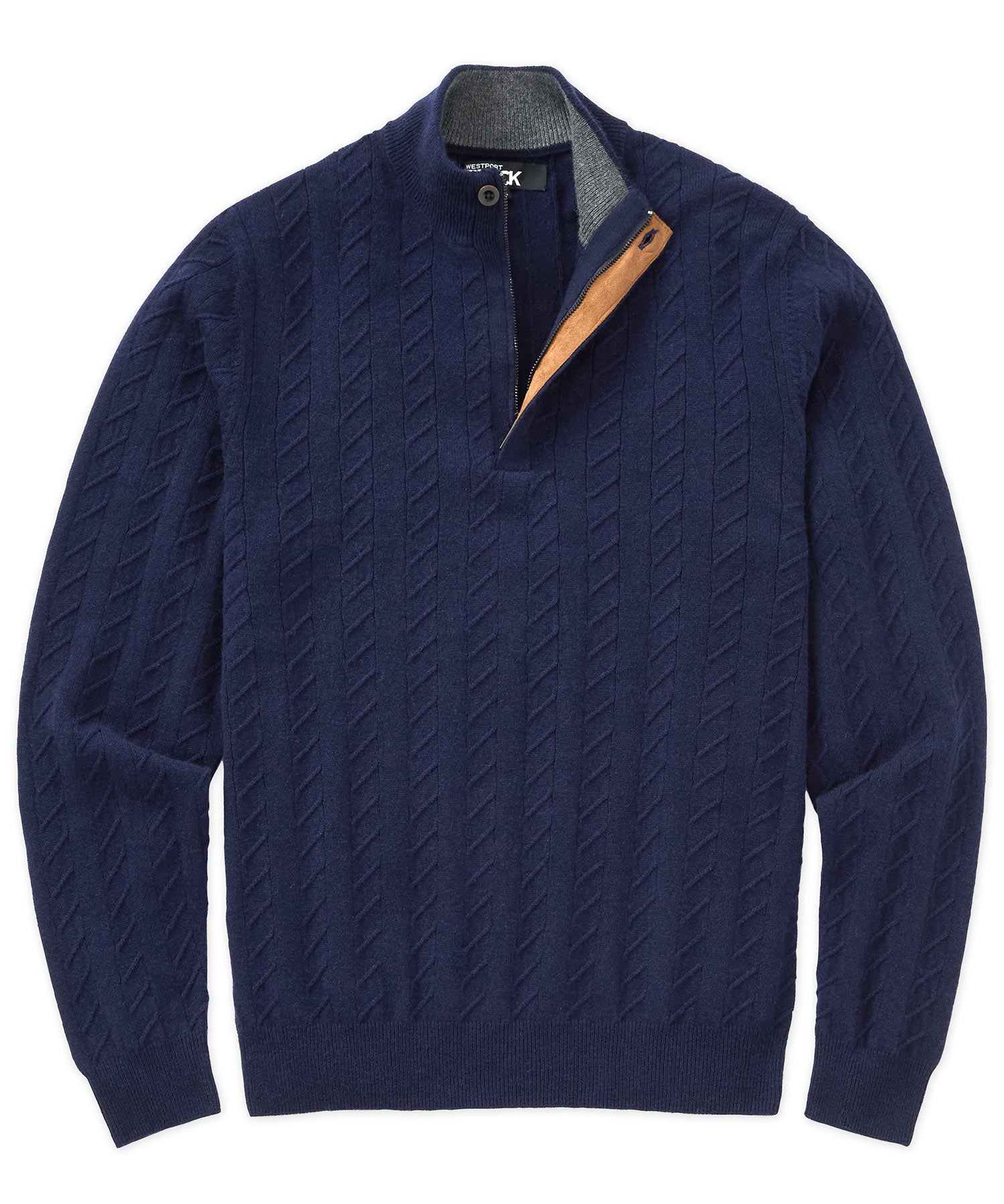 Long Sleeve Cable Knit Button Mock Pullover Sweater