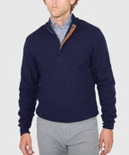 Long Sleeve Cable Knit Button Mock Pullover Sweater