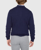 Long Sleeve Cable Knit Button Mock Pullover Sweater