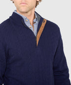 Long Sleeve Cable Knit Button Mock Pullover Sweater