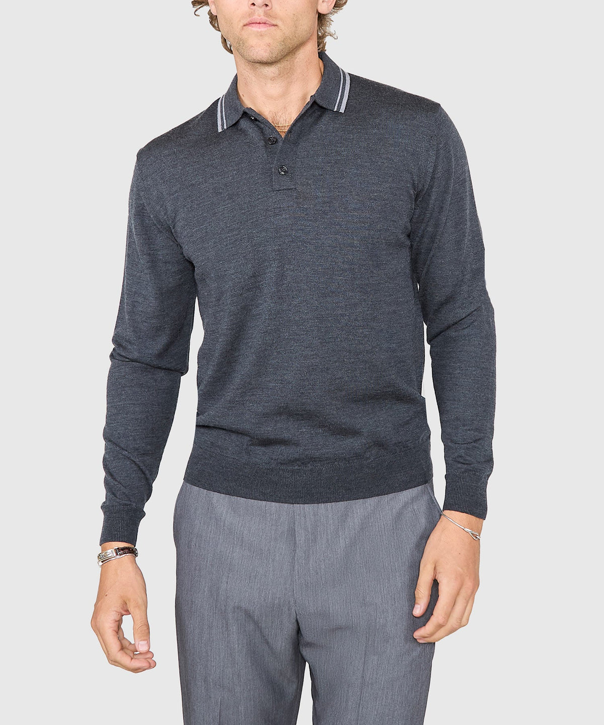 Long Sleeve Retro Tipped Merino Polo