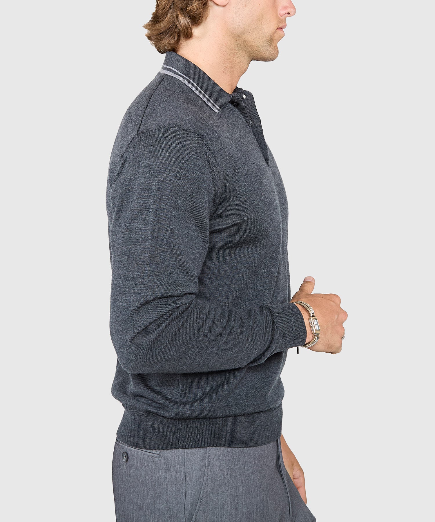 Long Sleeve Retro Tipped Merino Polo