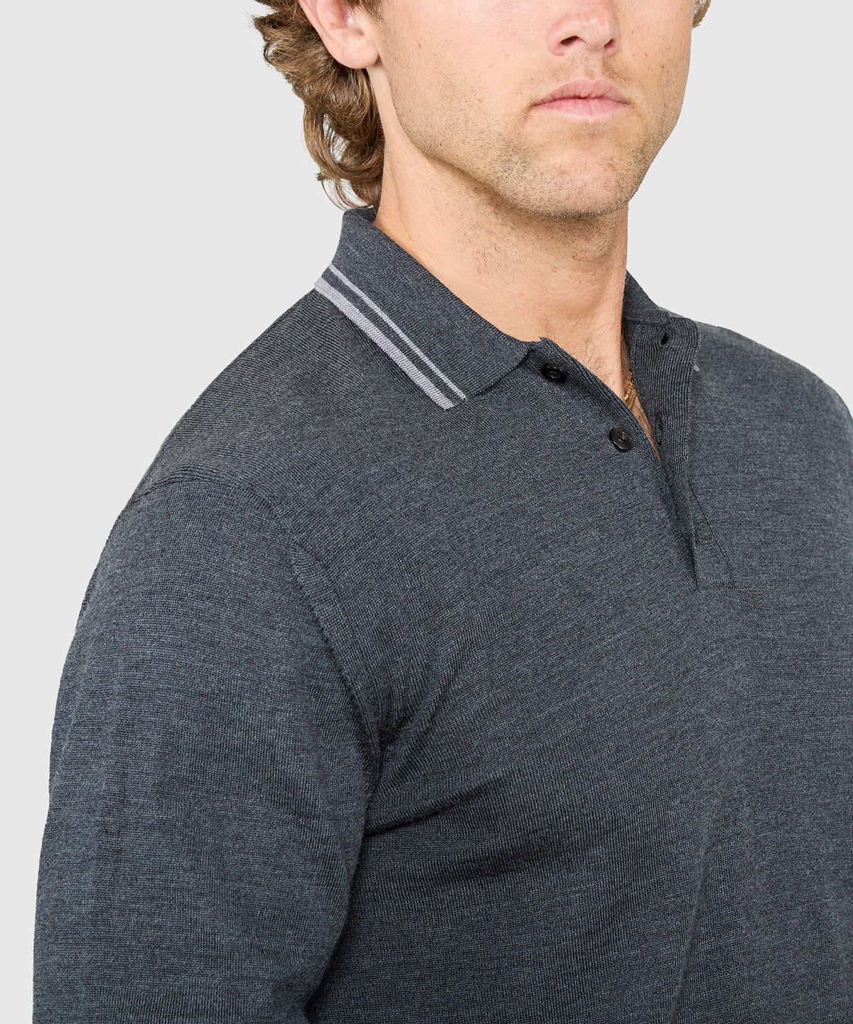 Long Sleeve Retro Tipped Merino Polo