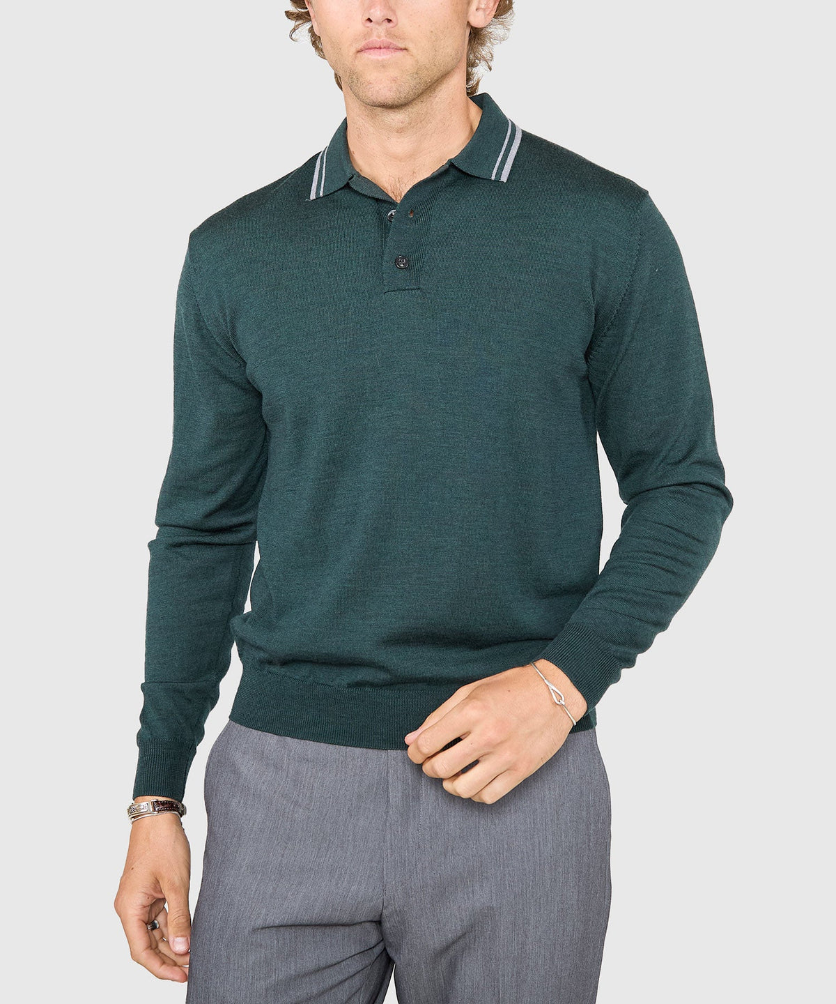 Long Sleeve Retro Tipped Merino Polo