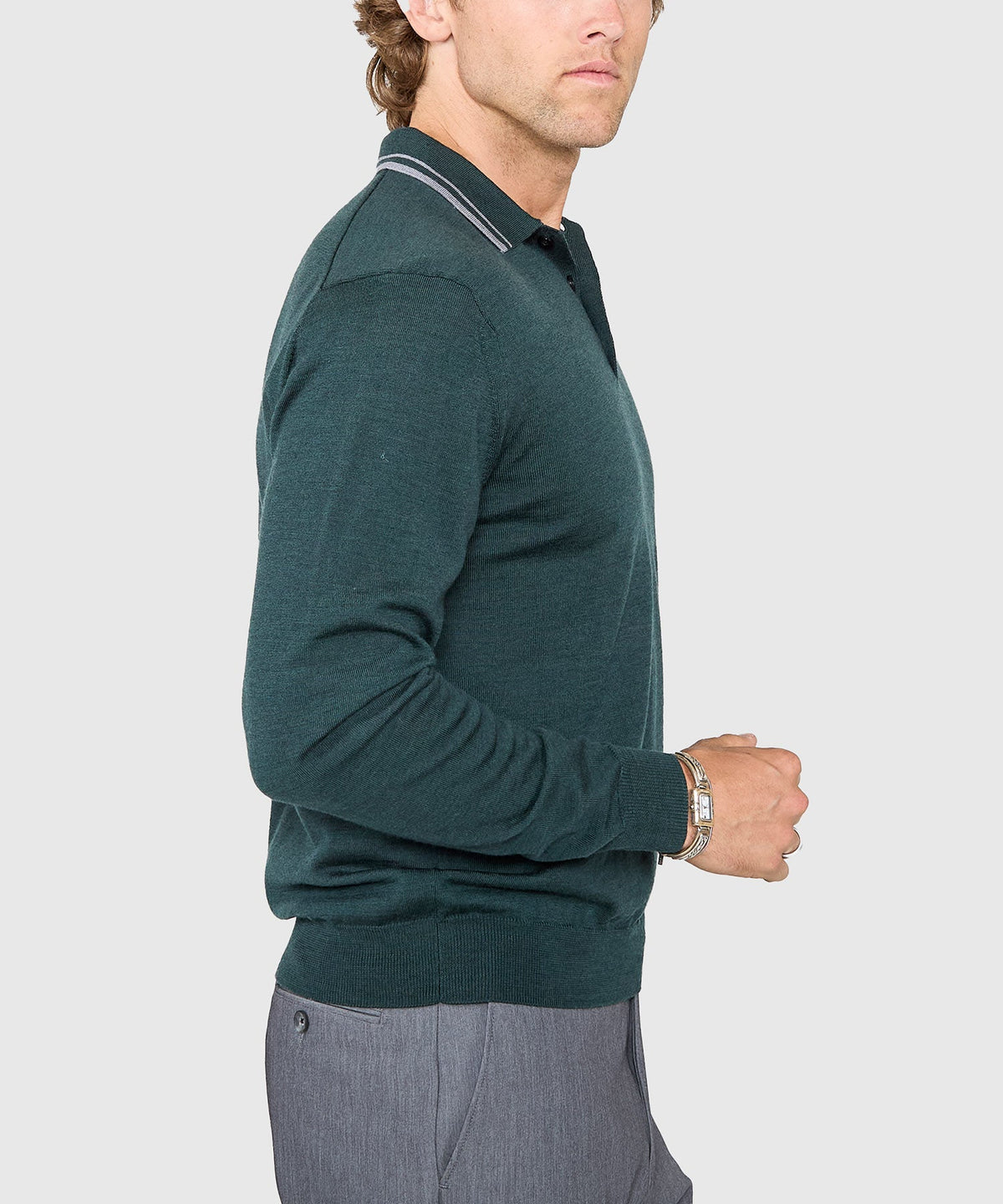 Long Sleeve Retro Tipped Merino Polo