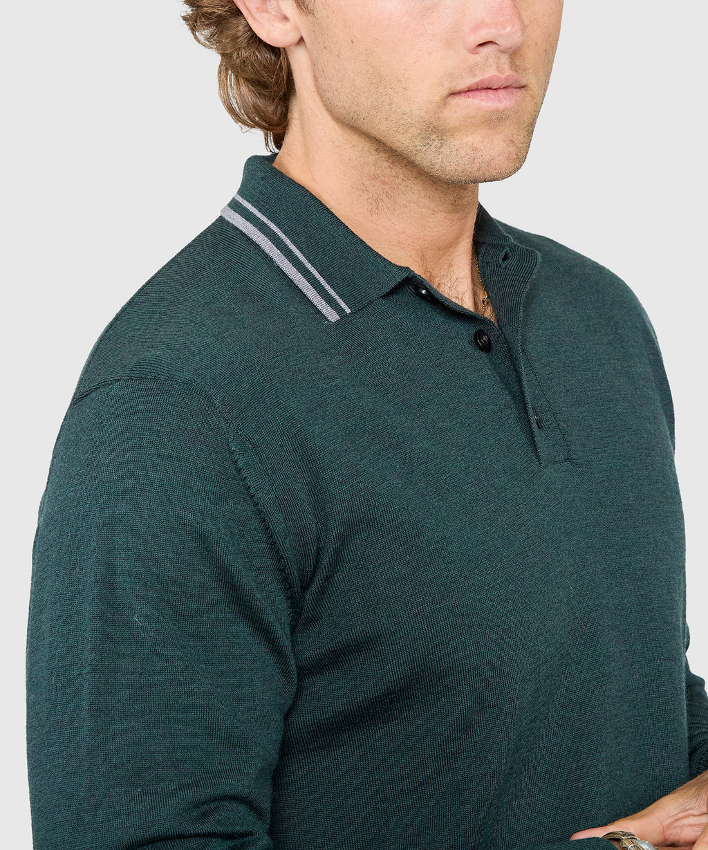 Long Sleeve Retro Tipped Merino Polo