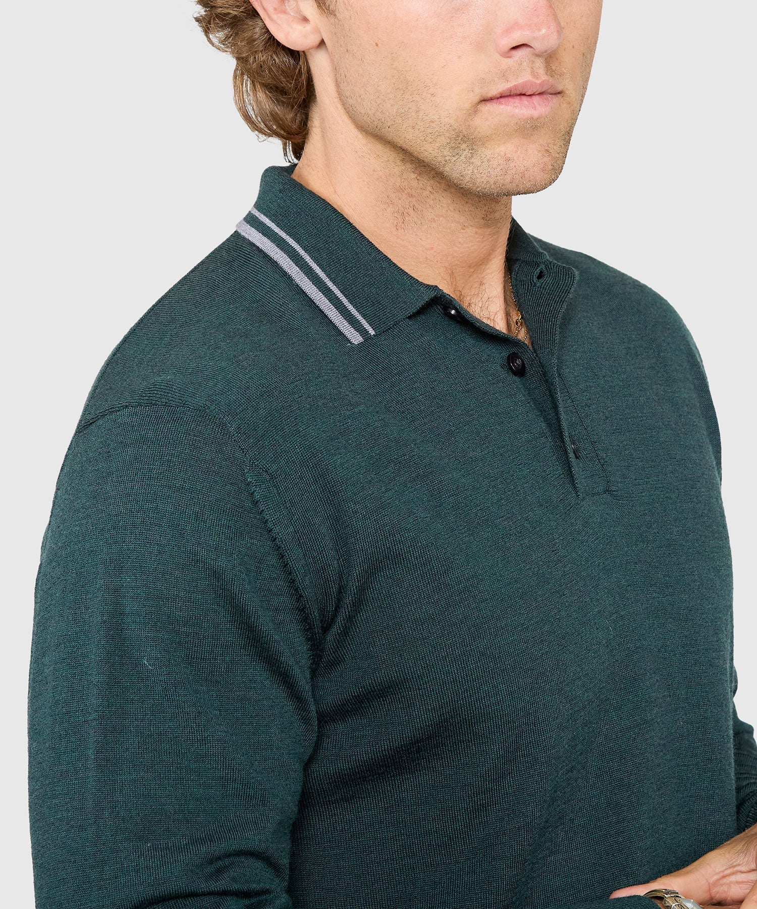 Long Sleeve Retro Tipped Merino Polo