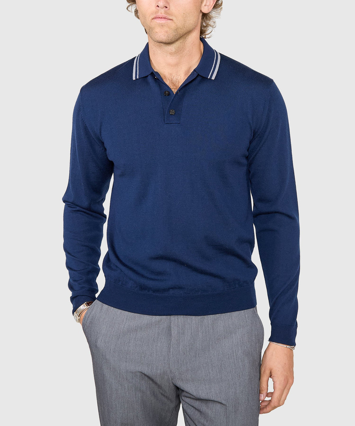 Long Sleeve Retro Tipped Merino Polo