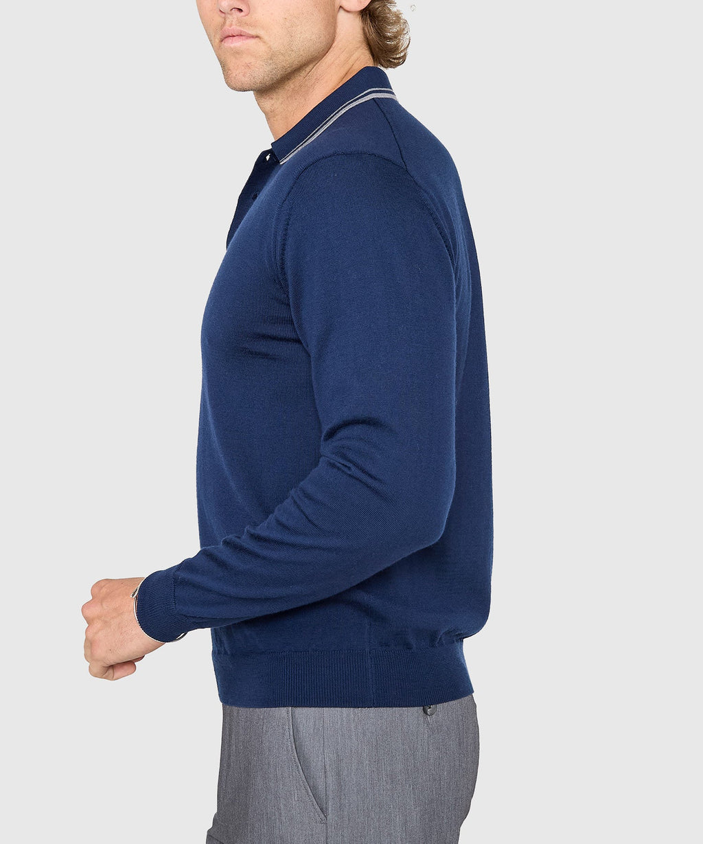 Long Sleeve Retro Tipped Merino Polo