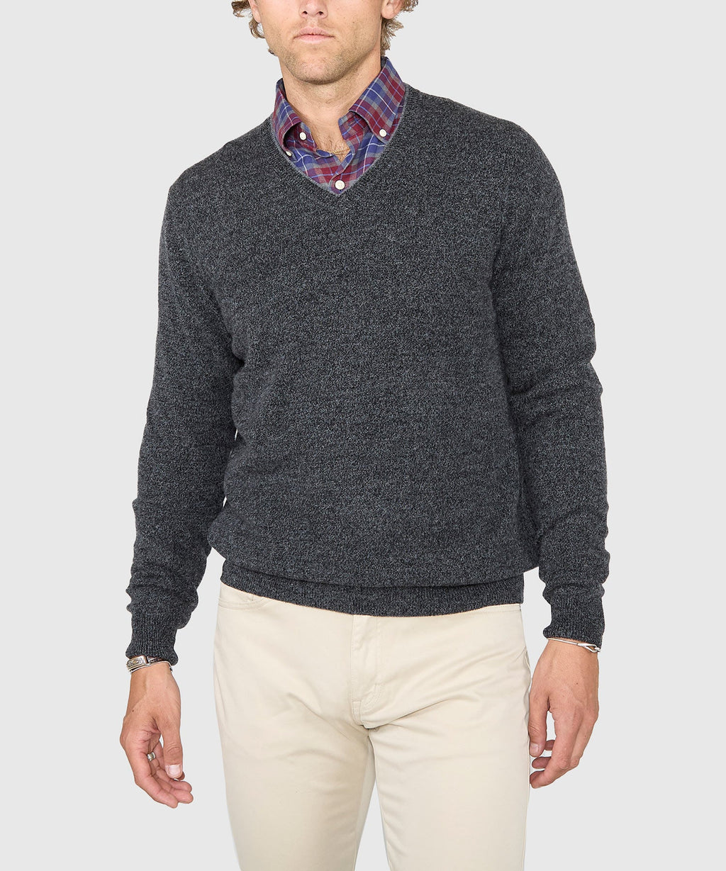 Cashmere Blend Mouline V-Neck Sweater