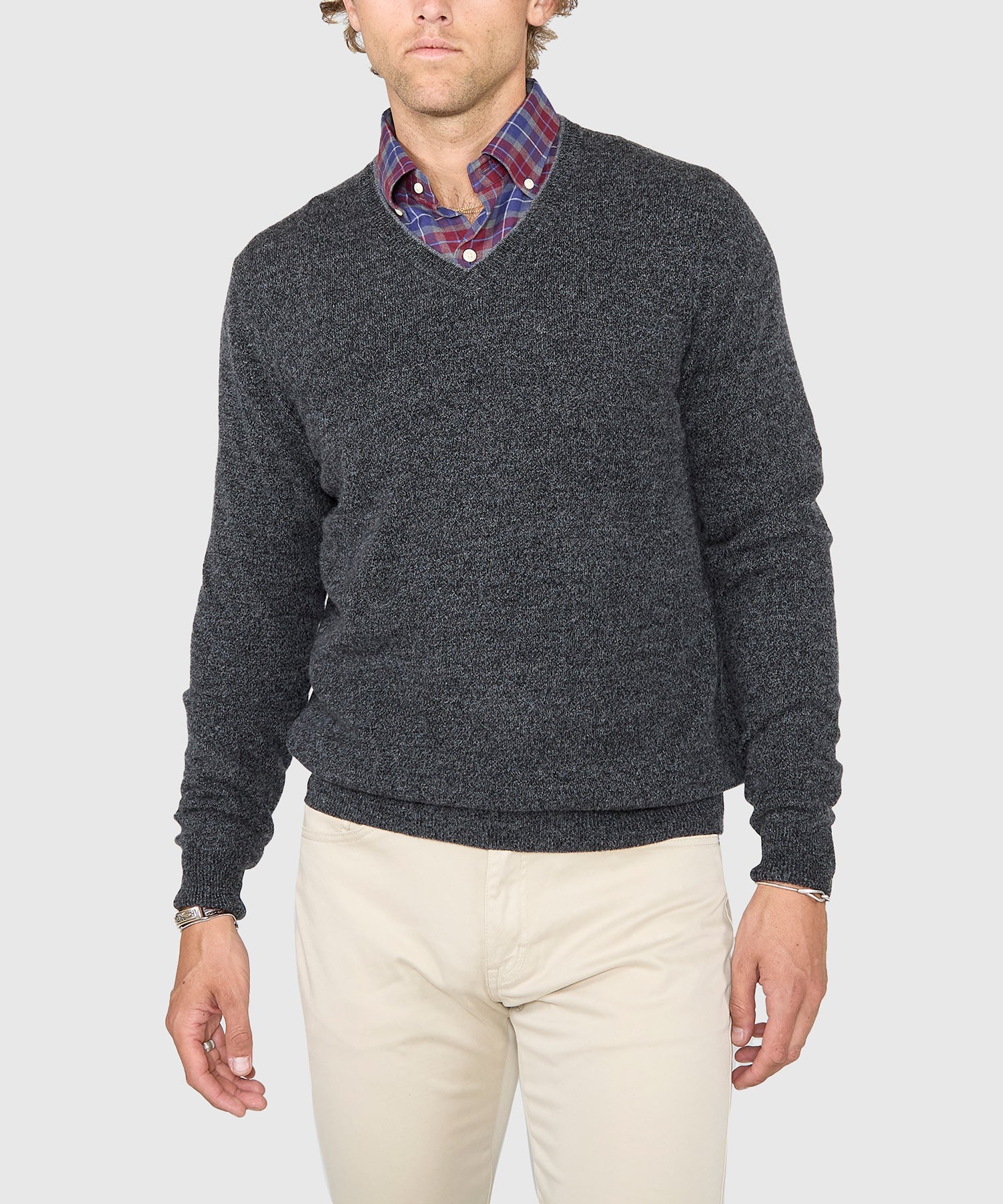 Cashmere Blend Mouline V-Neck Sweater