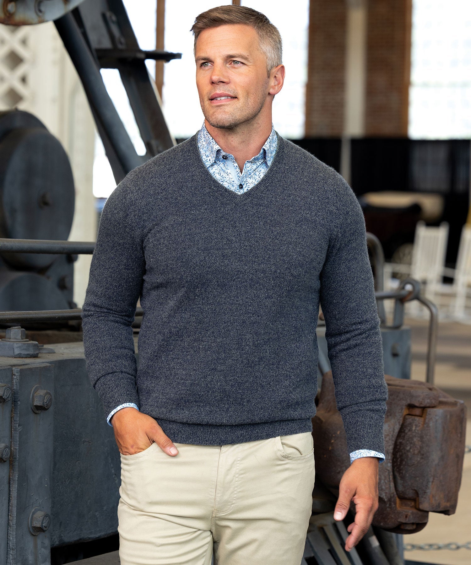 Cashmere Blend Mouline V-Neck Sweater