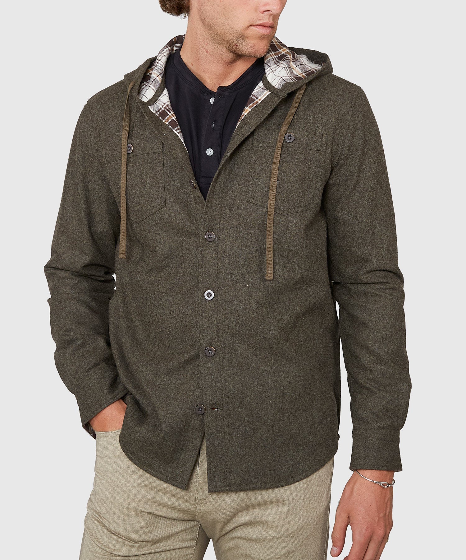 Hooded Flannel Shirt Jacket