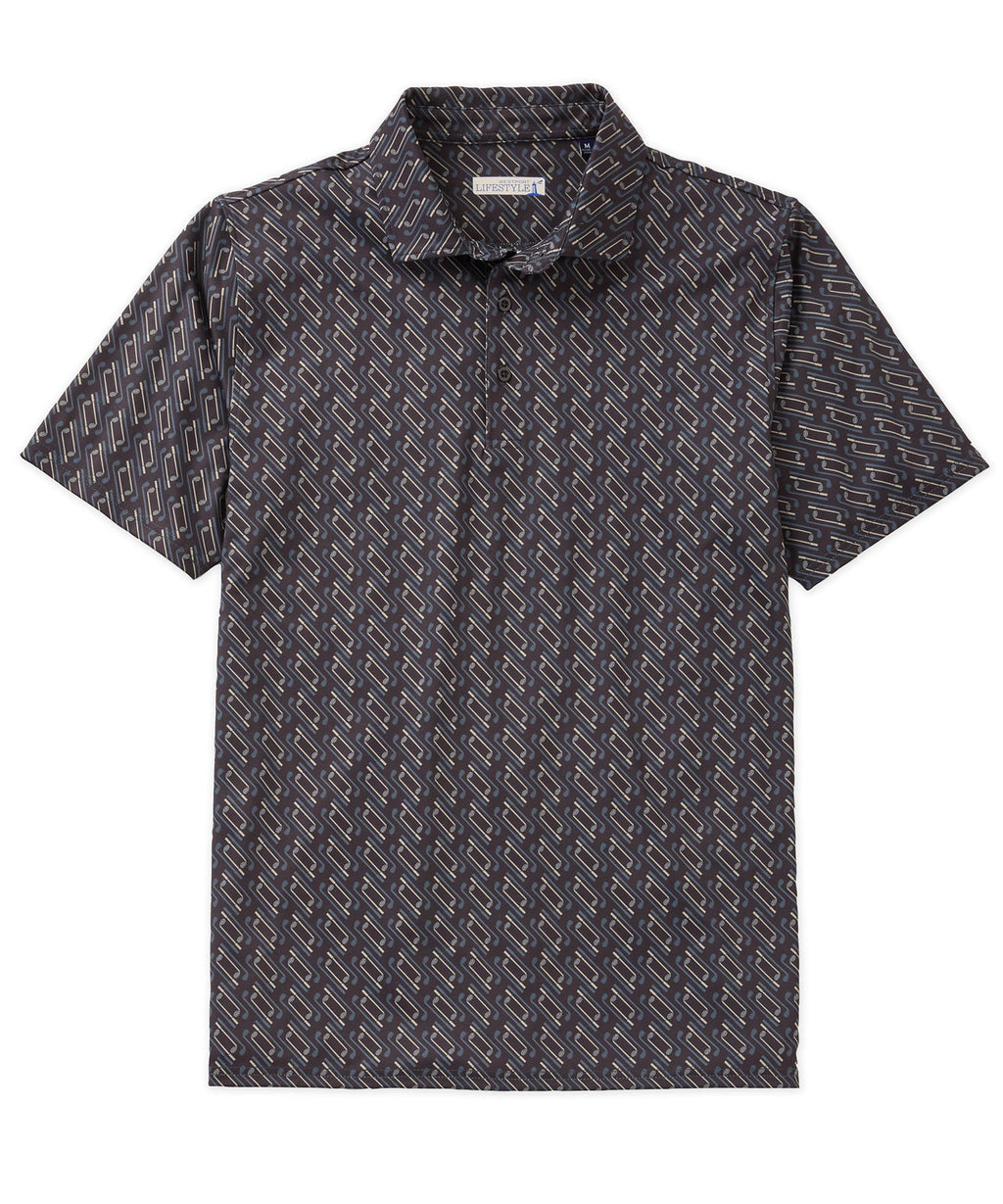 Short Sleeve Clubs Print Stretch Performance Polo