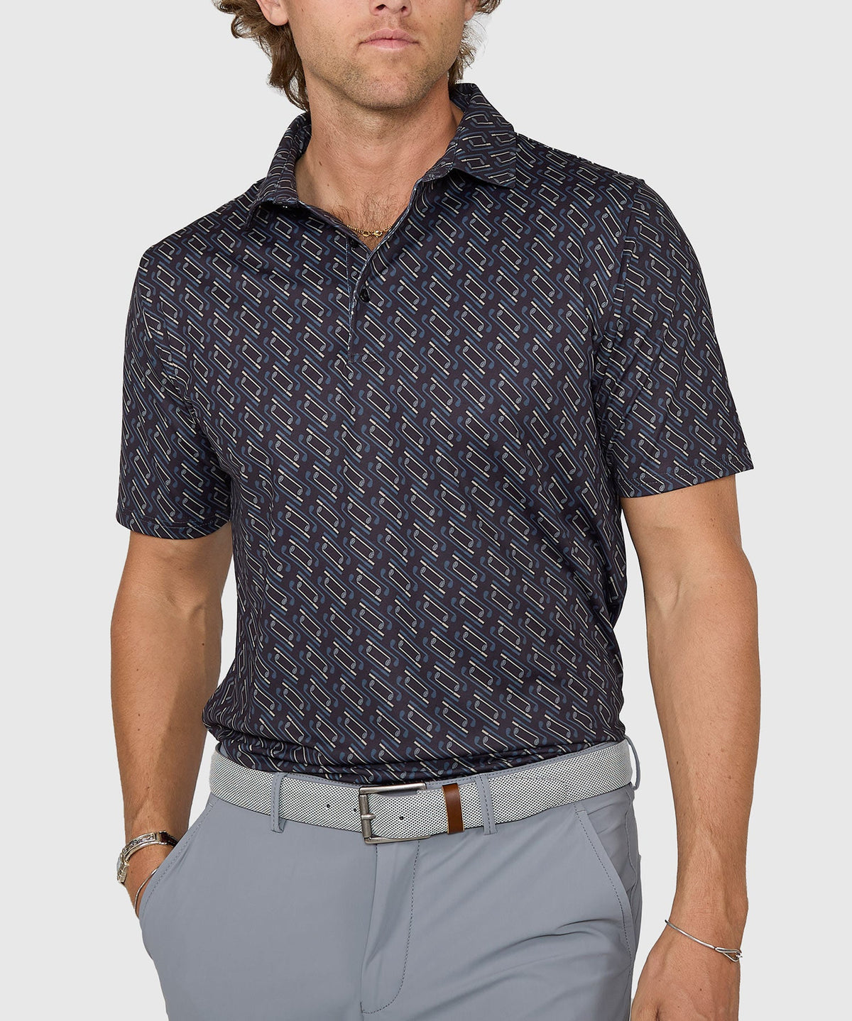 Short Sleeve Clubs Print Stretch Performance Polo