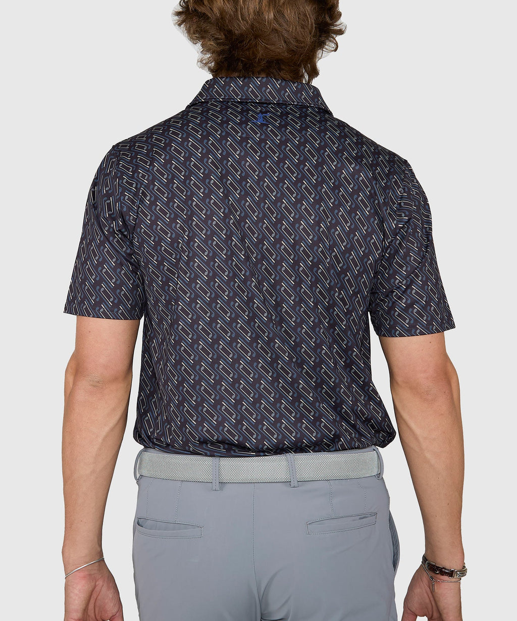 Short Sleeve Clubs Print Stretch Performance Polo