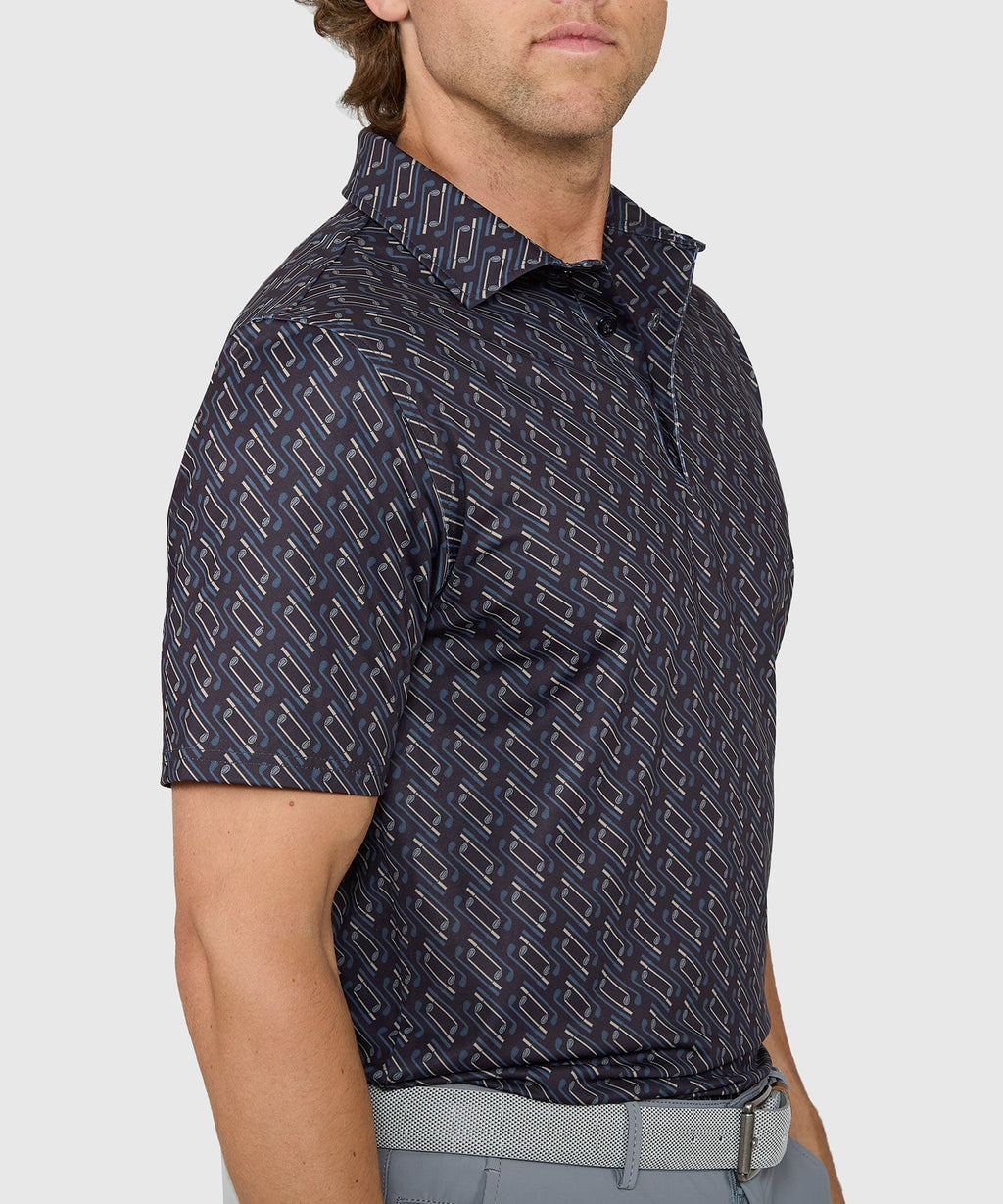 Short Sleeve Clubs Print Stretch Performance Polo