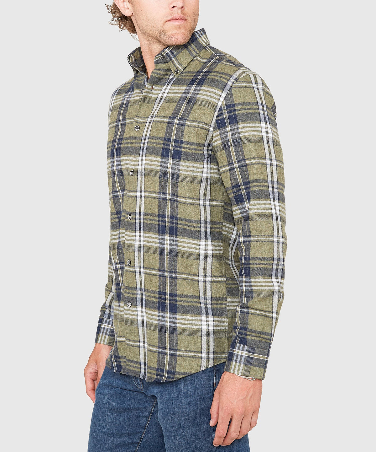 Long Sleeve Flannel Sport Shirt – Green/Multi