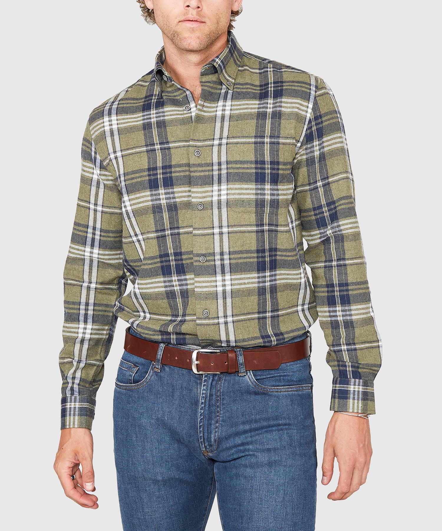 Long Sleeve Flannel Sport Shirt – Green/Multi