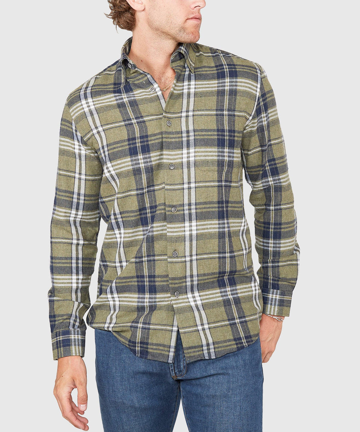 Long Sleeve Flannel Sport Shirt – Green/Multi