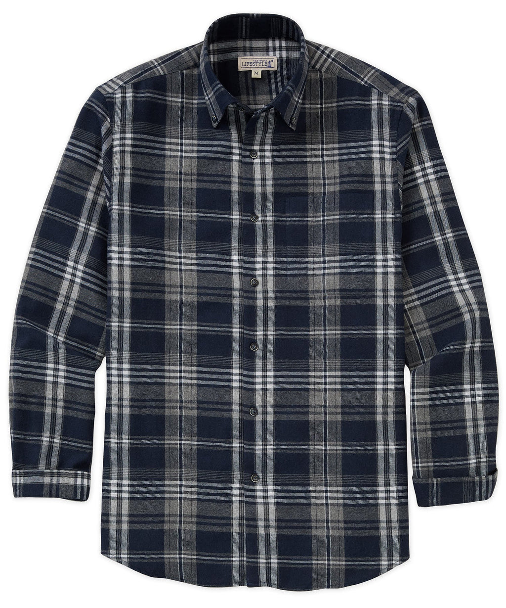 Long Sleeve Flannel Sport Shirt – Grey/Navy