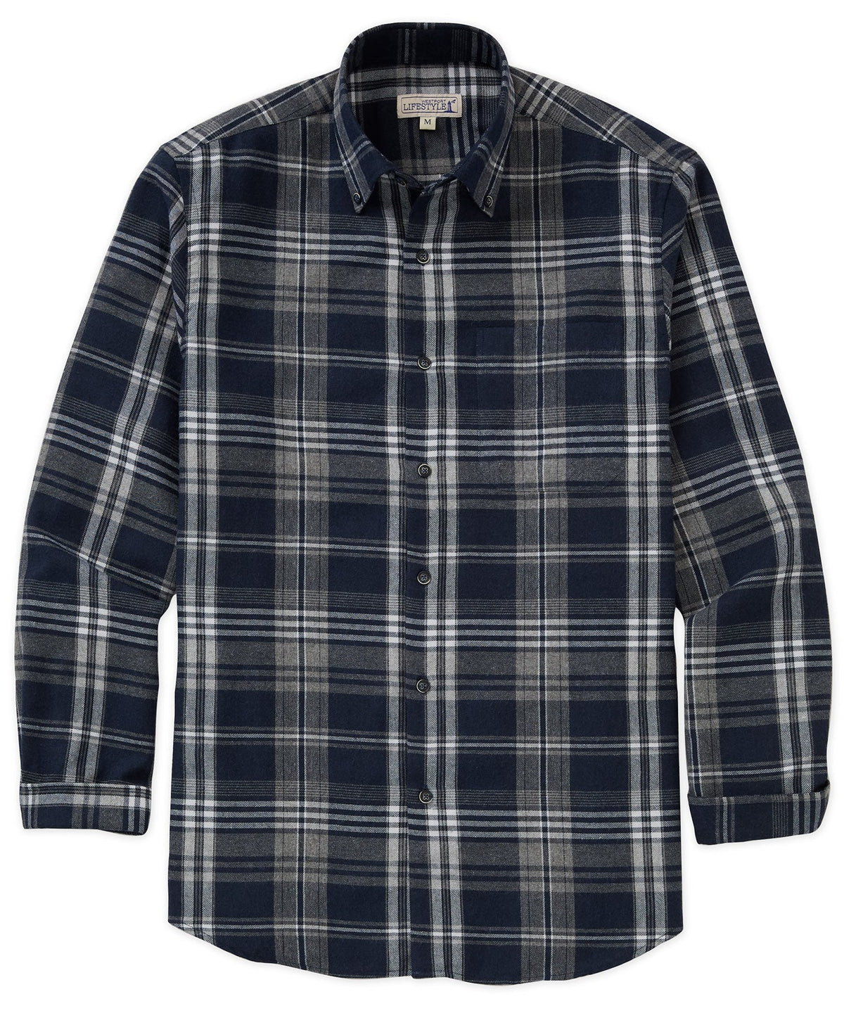Long Sleeve Flannel Sport Shirt – Grey/Navy