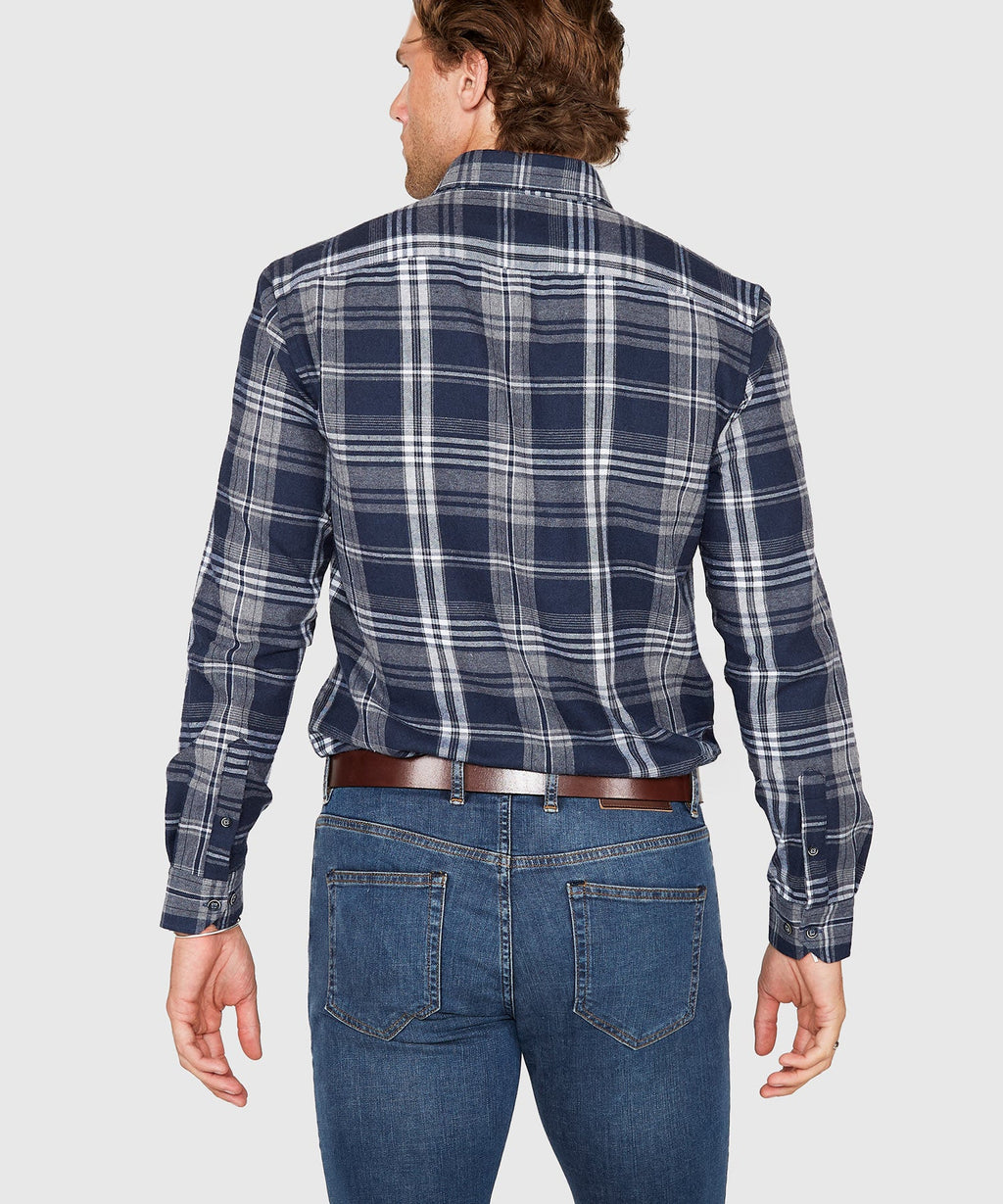 Long Sleeve Flannel Sport Shirt – Grey/Navy